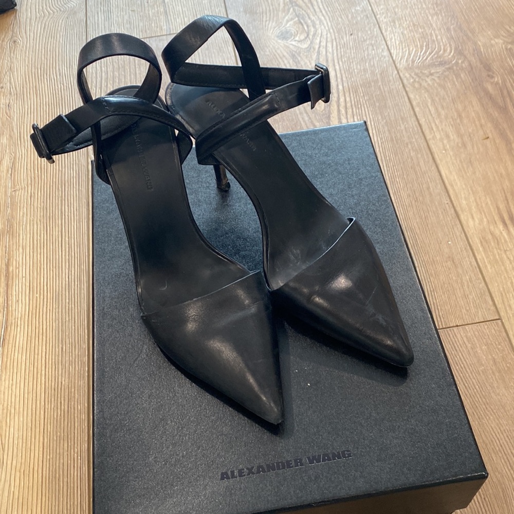 Alexander Wang lovisa black leather heels Size 37 1/2 (8) with box and dust bag